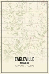 Retro US city map of Eagleville, Missouri. Vintage street map.