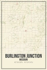 Retro US city map of Burlington Junction, Missouri. Vintage street map.