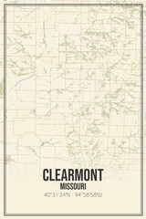 Retro US city map of Clearmont, Missouri. Vintage street map.