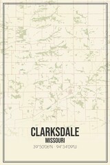 Retro US city map of Clarksdale, Missouri. Vintage street map.