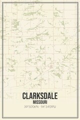 Retro US city map of Clarksdale, Missouri. Vintage street map.