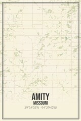 Retro US city map of Amity, Missouri. Vintage street map.