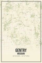 Retro US city map of Gentry, Missouri. Vintage street map.