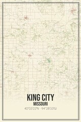Retro US city map of King City, Missouri. Vintage street map.