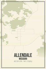 Retro US city map of Allendale, Missouri. Vintage street map.
