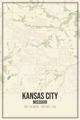 Fototapeta na wymiar Retro US city map of Kansas City, Missouri. Vintage street map.