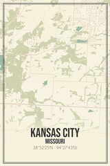 Retro US city map of Kansas City, Missouri. Vintage street map.