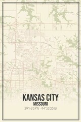 Retro US city map of Kansas City, Missouri. Vintage street map.