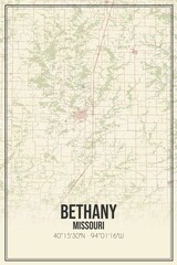 Retro US city map of Bethany, Missouri. Vintage street map.
