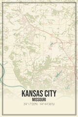 Retro US city map of Kansas City, Missouri. Vintage street map.