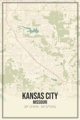 Retro US city map of Kansas City, Missouri. Vintage street map.