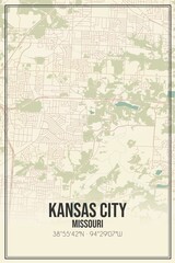 Fototapeta premium Retro US city map of Kansas City, Missouri. Vintage street map.