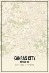 Retro US city map of Kansas City, Missouri. Vintage street map.