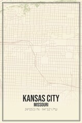 Retro US city map of Kansas City, Missouri. Vintage street map.