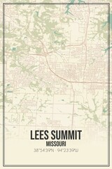 Retro US city map of Lees Summit, Missouri. Vintage street map.