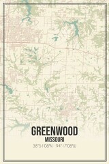 Retro US city map of Greenwood, Missouri. Vintage street map.
