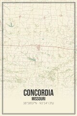 Retro US city map of Concordia, Missouri. Vintage street map.