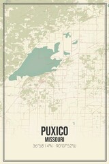 Retro US city map of Puxico, Missouri. Vintage street map.