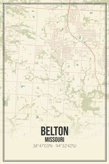 Retro US city map of Belton, Missouri. Vintage street map.
