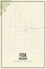 Retro US city map of Fisk, Missouri. Vintage street map.