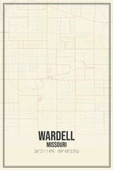 Retro US city map of Wardell, Missouri. Vintage street map.