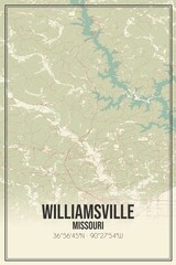 Retro US city map of Williamsville, Missouri. Vintage street map.