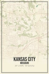 Retro US city map of Kansas City, Missouri. Vintage street map.