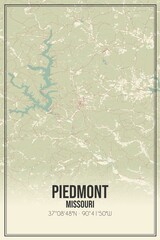 Retro US city map of Piedmont, Missouri. Vintage street map.