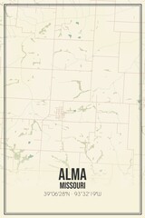 Retro US city map of Alma, Missouri. Vintage street map.