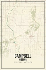 Retro US city map of Campbell, Missouri. Vintage street map.