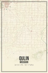 Retro US city map of Qulin, Missouri. Vintage street map.