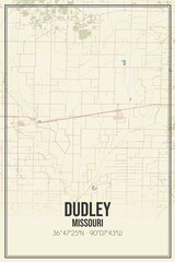 Retro US city map of Dudley, Missouri. Vintage street map.