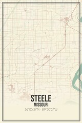 Retro US city map of Steele, Missouri. Vintage street map.