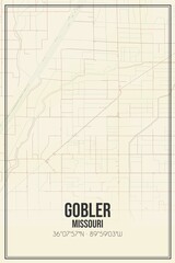 Retro US city map of Gobler, Missouri. Vintage street map.