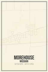 Retro US city map of Morehouse, Missouri. Vintage street map.