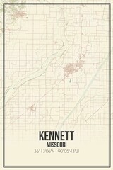Retro US city map of Kennett, Missouri. Vintage street map.