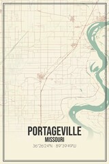 Retro US city map of Portageville, Missouri. Vintage street map.