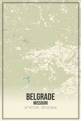 Retro US city map of Belgrade, Missouri. Vintage street map.