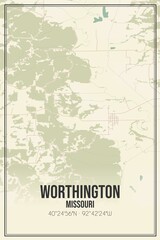 Retro US city map of Worthington, Missouri. Vintage street map.