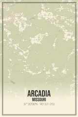 Retro US city map of Arcadia, Missouri. Vintage street map.