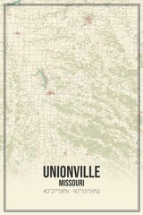 Retro US city map of Unionville, Missouri. Vintage street map.