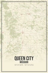 Retro US city map of Queen City, Missouri. Vintage street map.