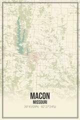 Retro US city map of Macon, Missouri. Vintage street map.