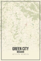 Retro US city map of Green City, Missouri. Vintage street map.