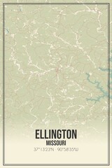 Retro US city map of Ellington, Missouri. Vintage street map.