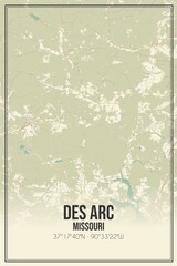 Retro US city map of Des Arc, Missouri. Vintage street map.