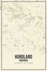 Retro US city map of Hurdland, Missouri. Vintage street map.