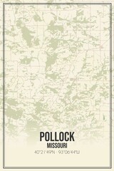 Retro US city map of Pollock, Missouri. Vintage street map.