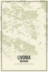 Retro US city map of Livonia, Missouri. Vintage street map.