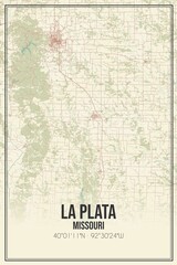 Retro US city map of La Plata, Missouri. Vintage street map.